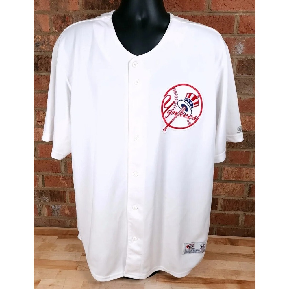 True Fan New York Yankees Baseball Mens XL Jersey MLB White Button Up